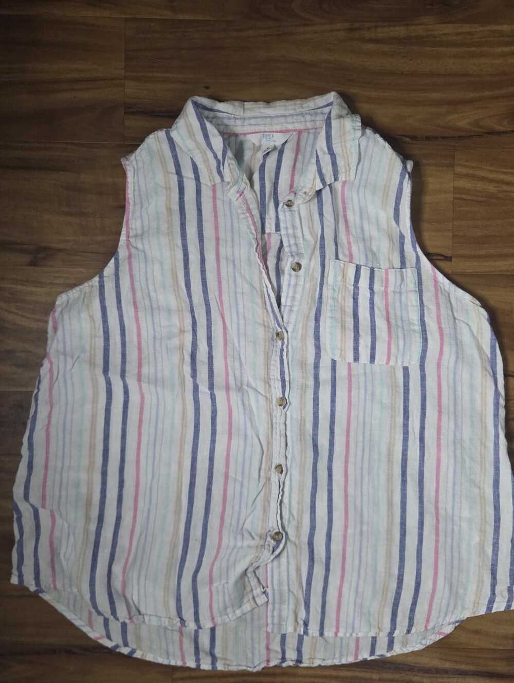 Time and Tru Striped Sleeveless Button-Up Top – XL (16–18)